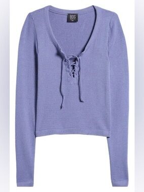 BDG Urban Outfitters Knockout Long Sleeve Tie Front Crop Top In Light Blue
